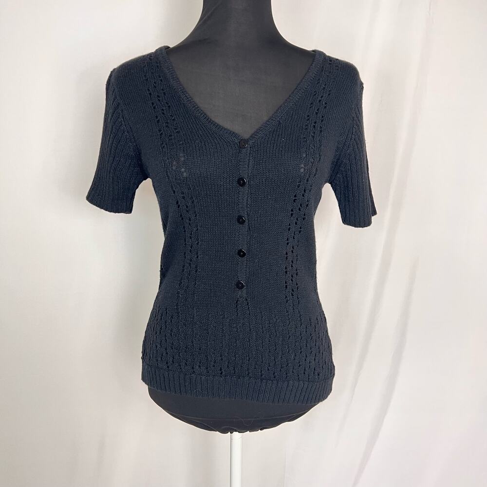 Carol Rose Black Knit Short Sleeve Top Size Medium